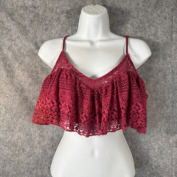 Intimately Free People Lace Bralette Lined Crop Top Size M Wine Fairy Festival - Picture 1 of 9